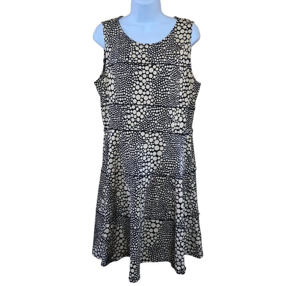 Sleeveless Polka Dot Dress faux tiered office attire geometric no iron